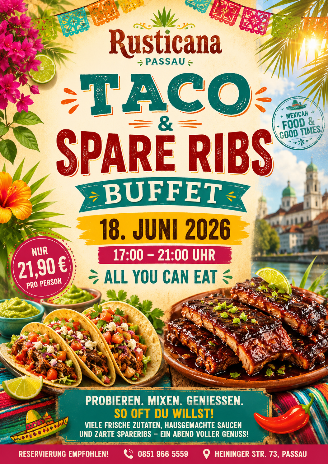 Taco & Spareribs Buffet am 18. Juni 2026 im Rusticana Passau – All You Can Eat für 21,90 €